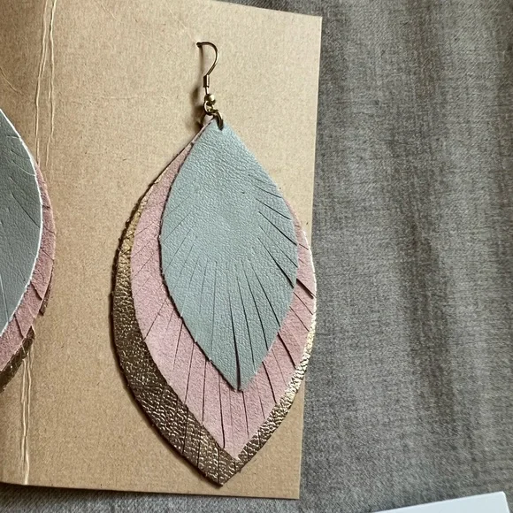 Noonday Collection blush feathered fringe earrings. NEW! - Picture 2 of 4